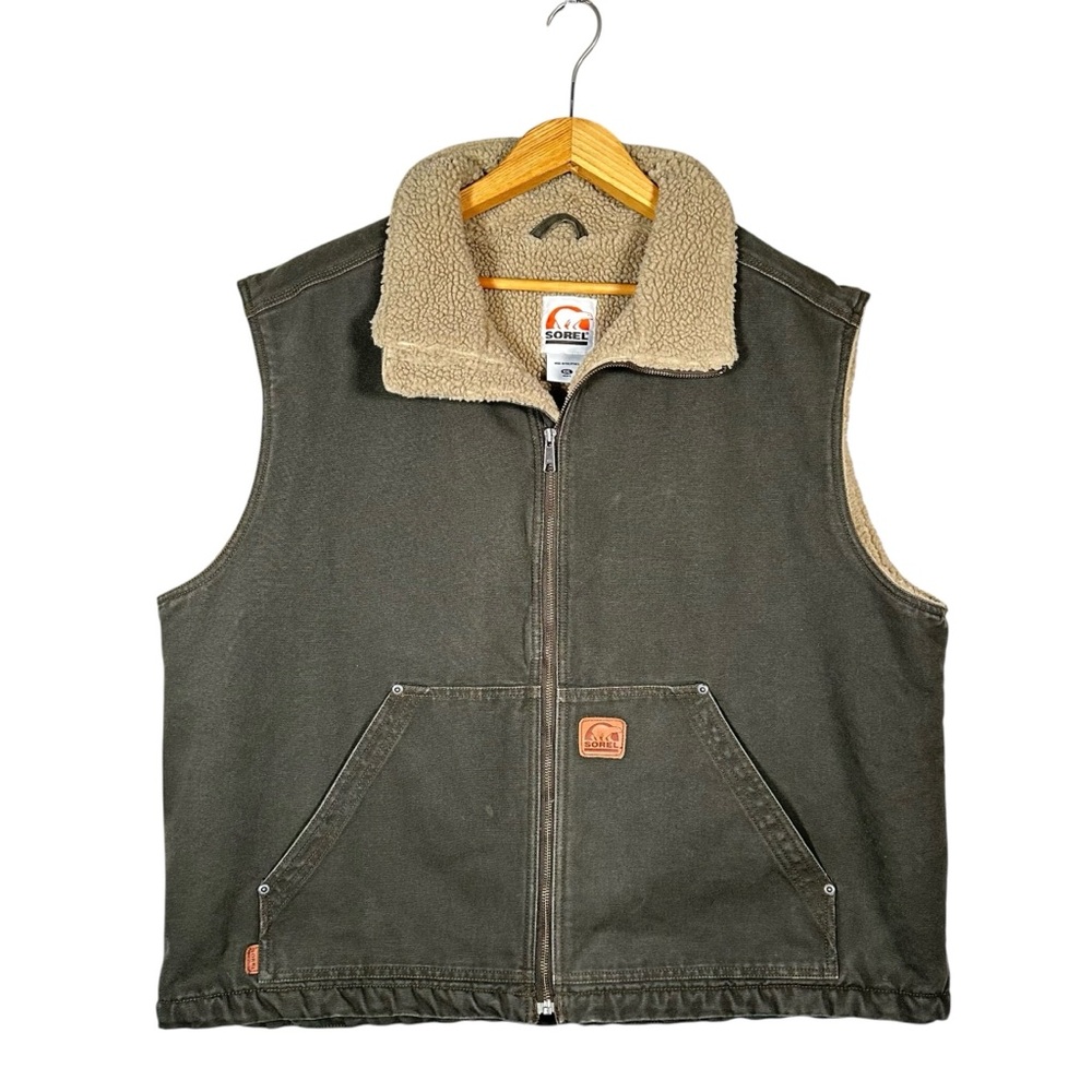 SOREL VINTAGE Sherpa Fleece Lined Canvas Utility Work Vest